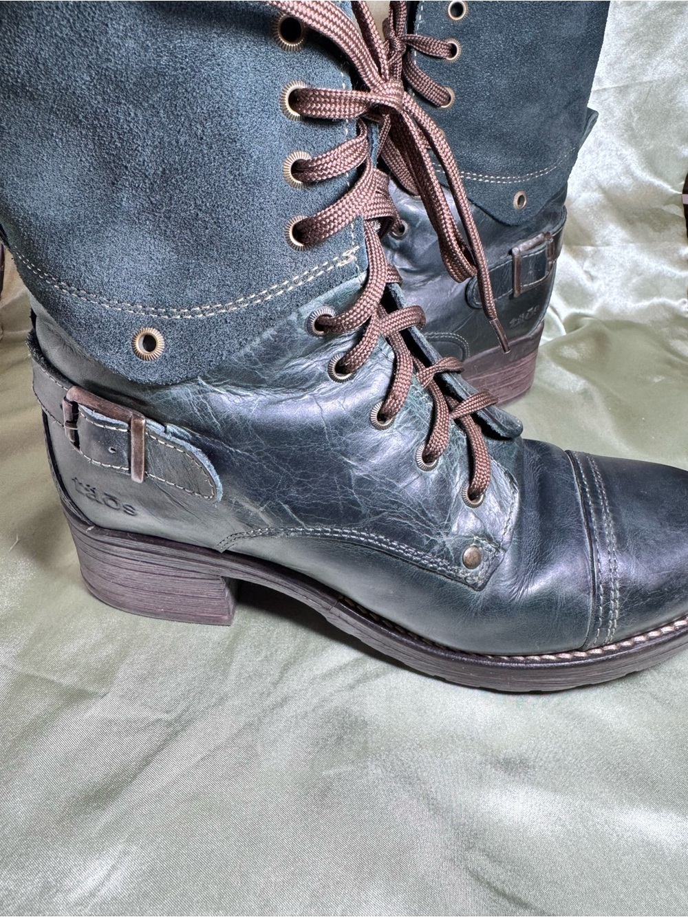 Taos Crave Teal Leather Lace Up Ankle Combat Boots CRV-55141 Women’s 8-8.5 38 - Picture 8 of 12